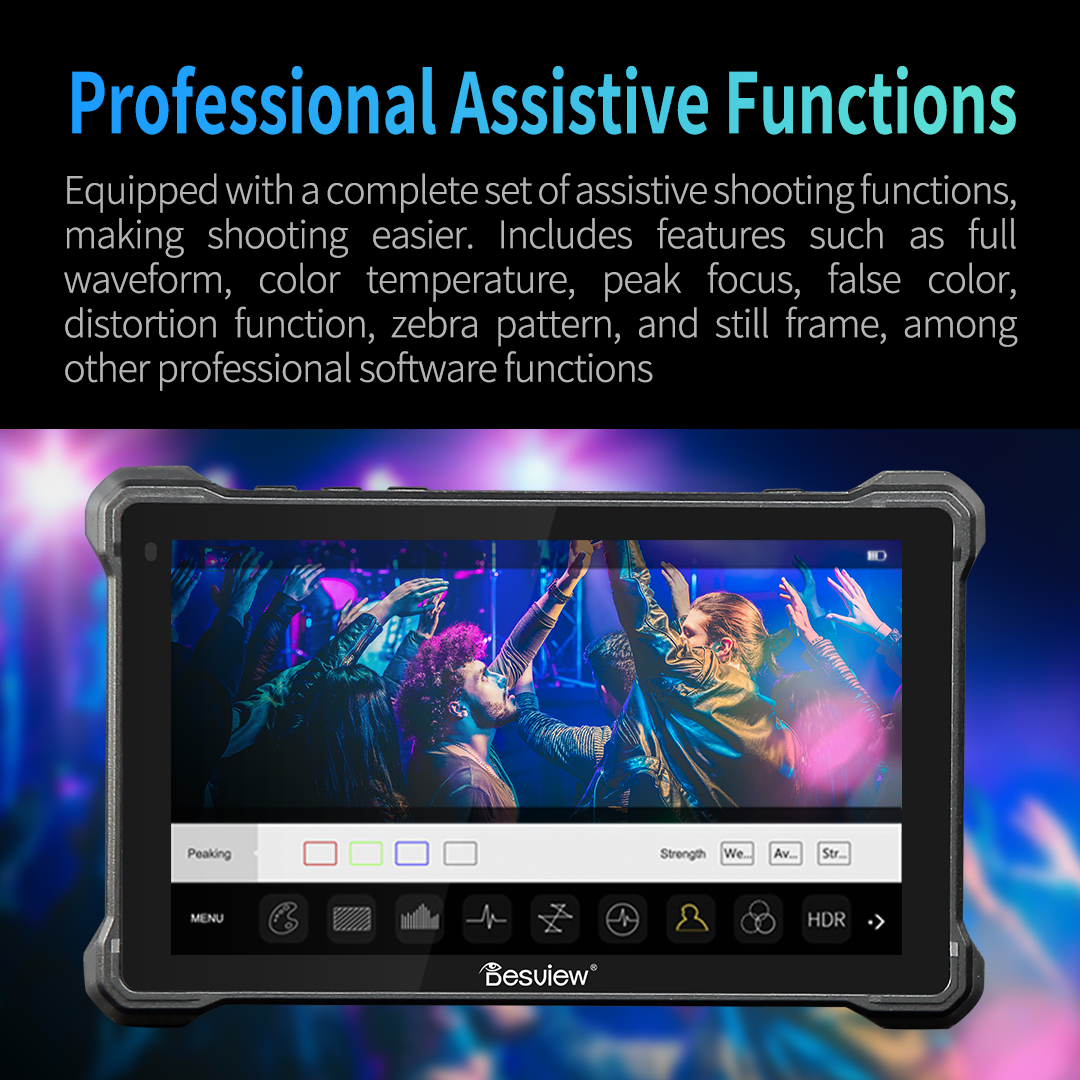 Desview R7SIII 7 inch Camera Field Monitor 2800nits UHB Touch Screen Full HD IPS Shortcut Function Key 4K HDMI with 3G-SDI Input/Loopout 3D Lut Waveform VectorScope Histogram False Color Peaking Focus Full Feature Camera Monitor(V-mount battery version)
