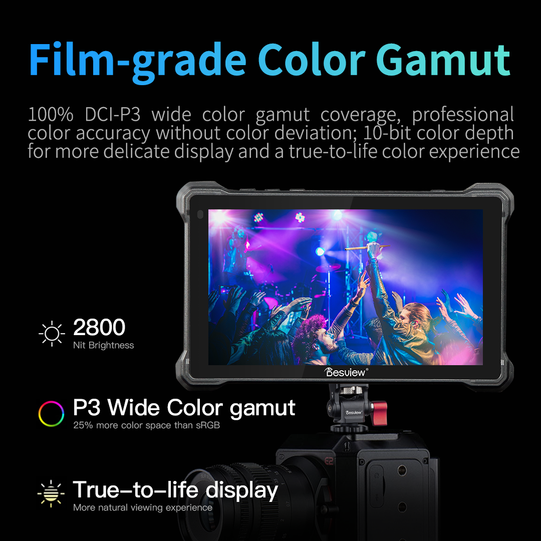 Desview R7SIII 7 inch Camera Field Monitor 2800nits UHB Touch Screen Full HD IPS Shortcut Function Key 4K HDMI with 3G-SDI Input/Loopout 3D Lut Waveform VectorScope Histogram False Color Peaking Focus Full Feature Camera Monitor(V-mount battery version)