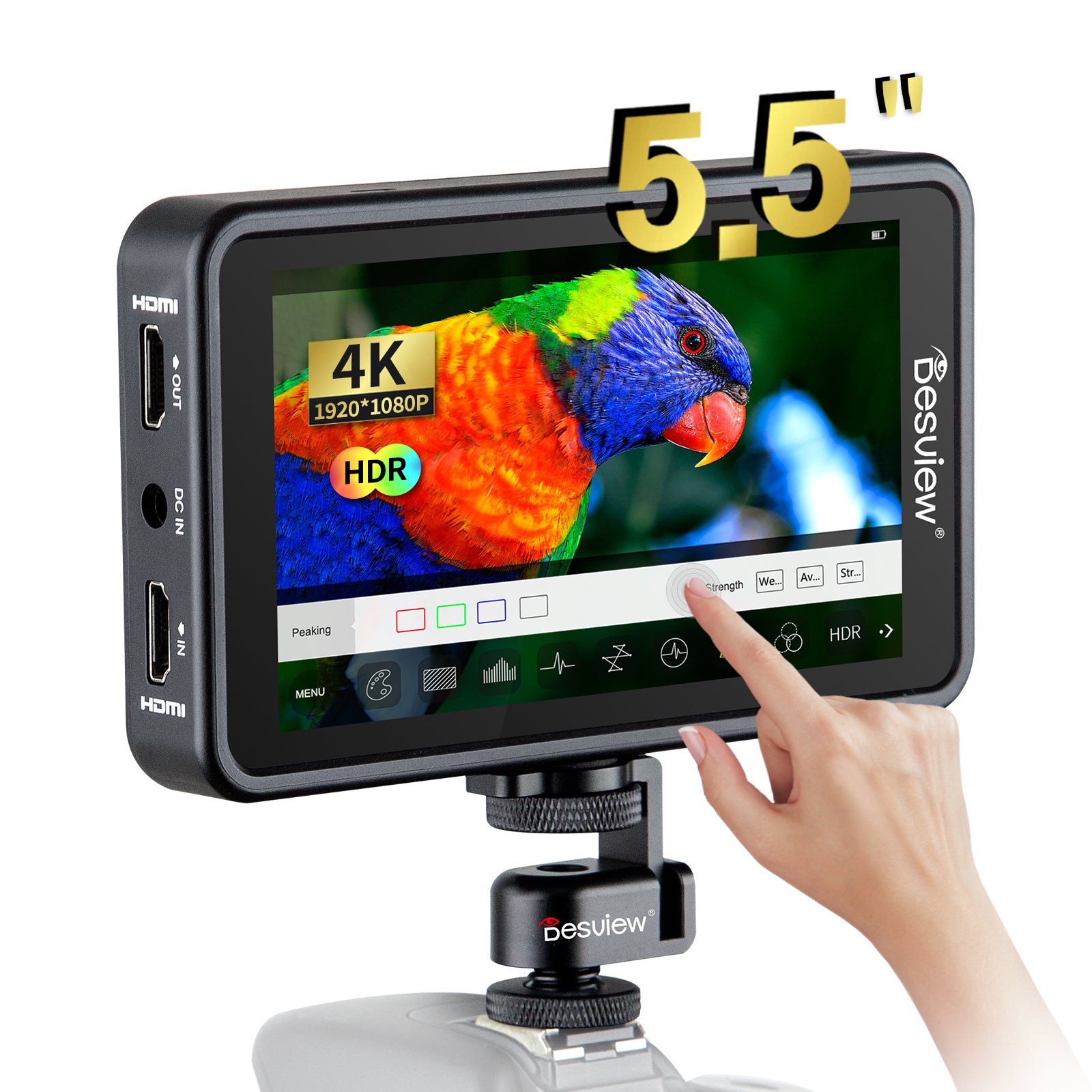 Desview R5 Camera Field Monitor, 5.5 inch Touch Screen Video Monitor 1920x1080 IPS with HDR/3D-Lut RGB Waveform Vectorscope False Color Support 4K Hdmi Input/Output for DSLR Camera