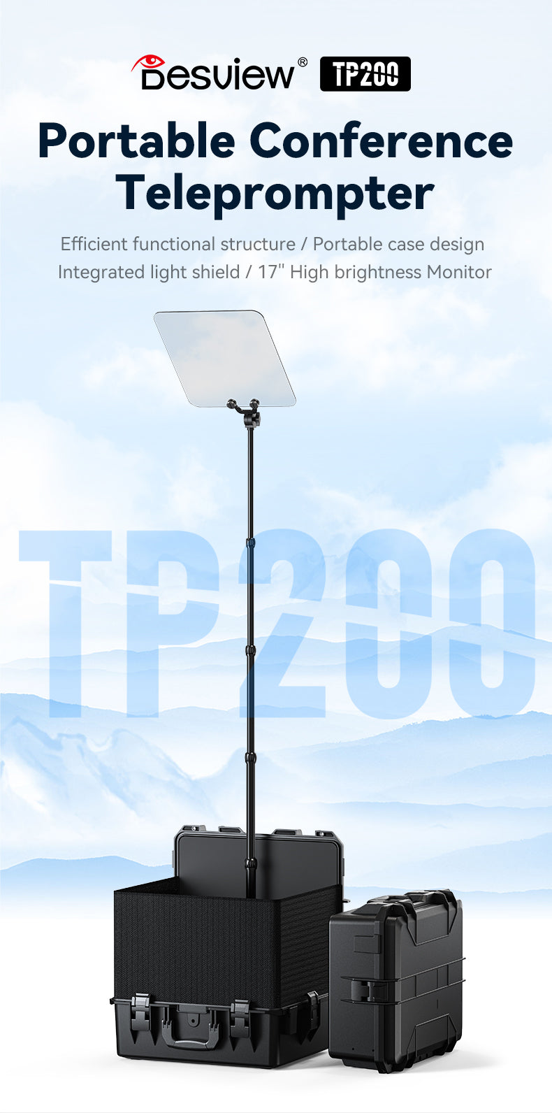 Desview TP200 Teleprompter Portable Landing Teleprompter 17inch 1000nits Screen for Conference Live Video Recording