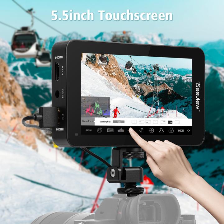 Desview R6 Camera Field Monitor, 5.5 inch 2800nits Ultra High Brightness Touch Screen 1920x1080 IPS with HDR 3D LUT Waveform VectorScope Peaking Focus 4K HDMI 8V DC Input Output for DSLR Camera