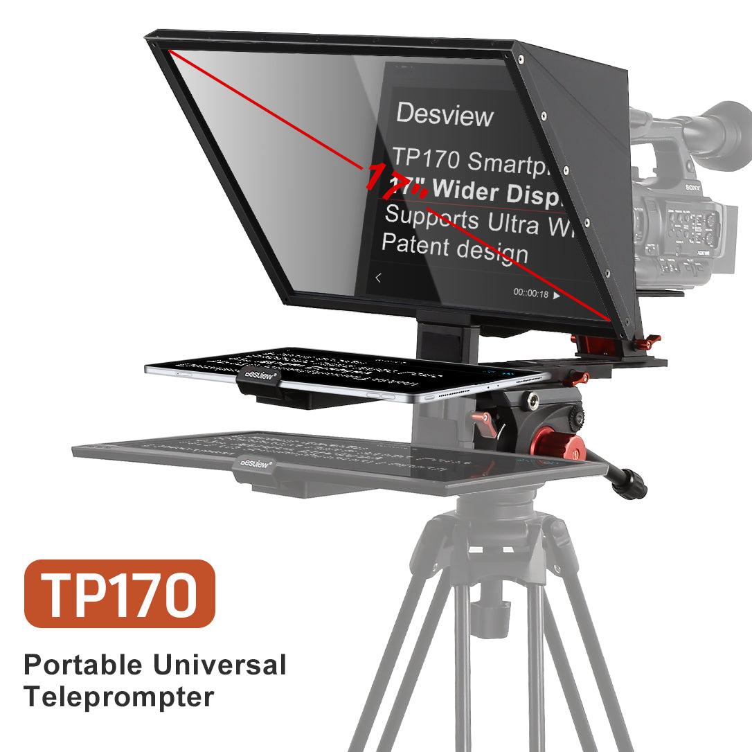Desview TP170 17 inch Teleprompter Portable Pad Tablets Horizontal Vertical Prompting for DSLR Video Camera Photo Studio for iPad Smartphone Live Interview Teleprompter Free Remoter Control with Suitcase